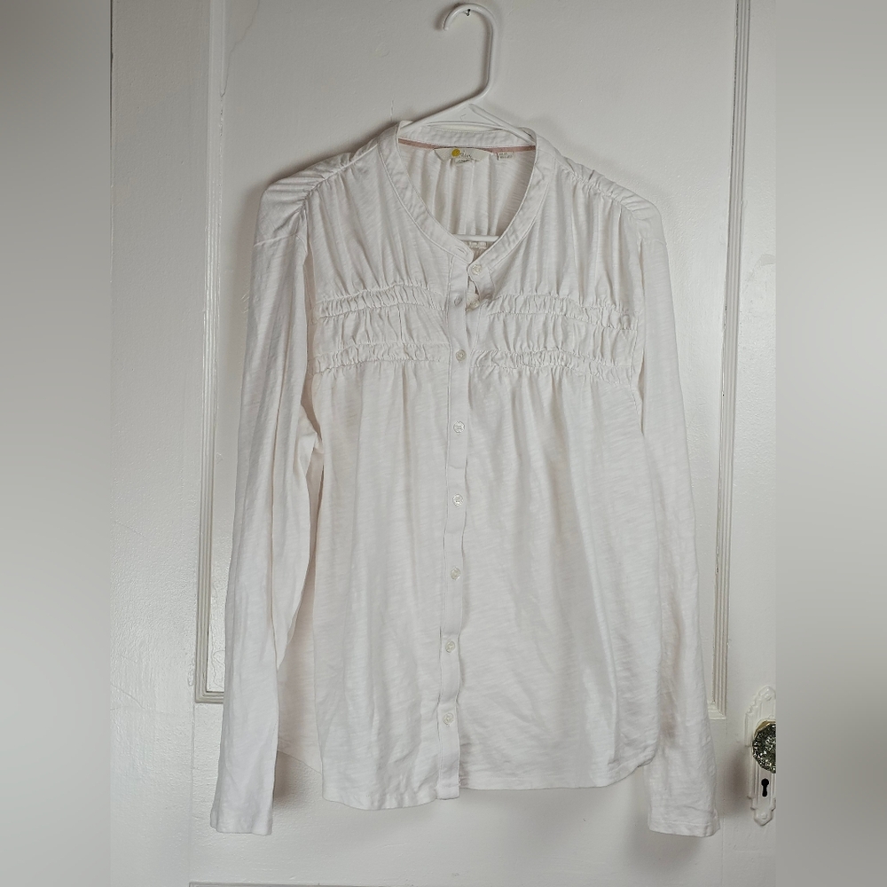 Boden White Cotton Knit Ruched Top Plus 20/22